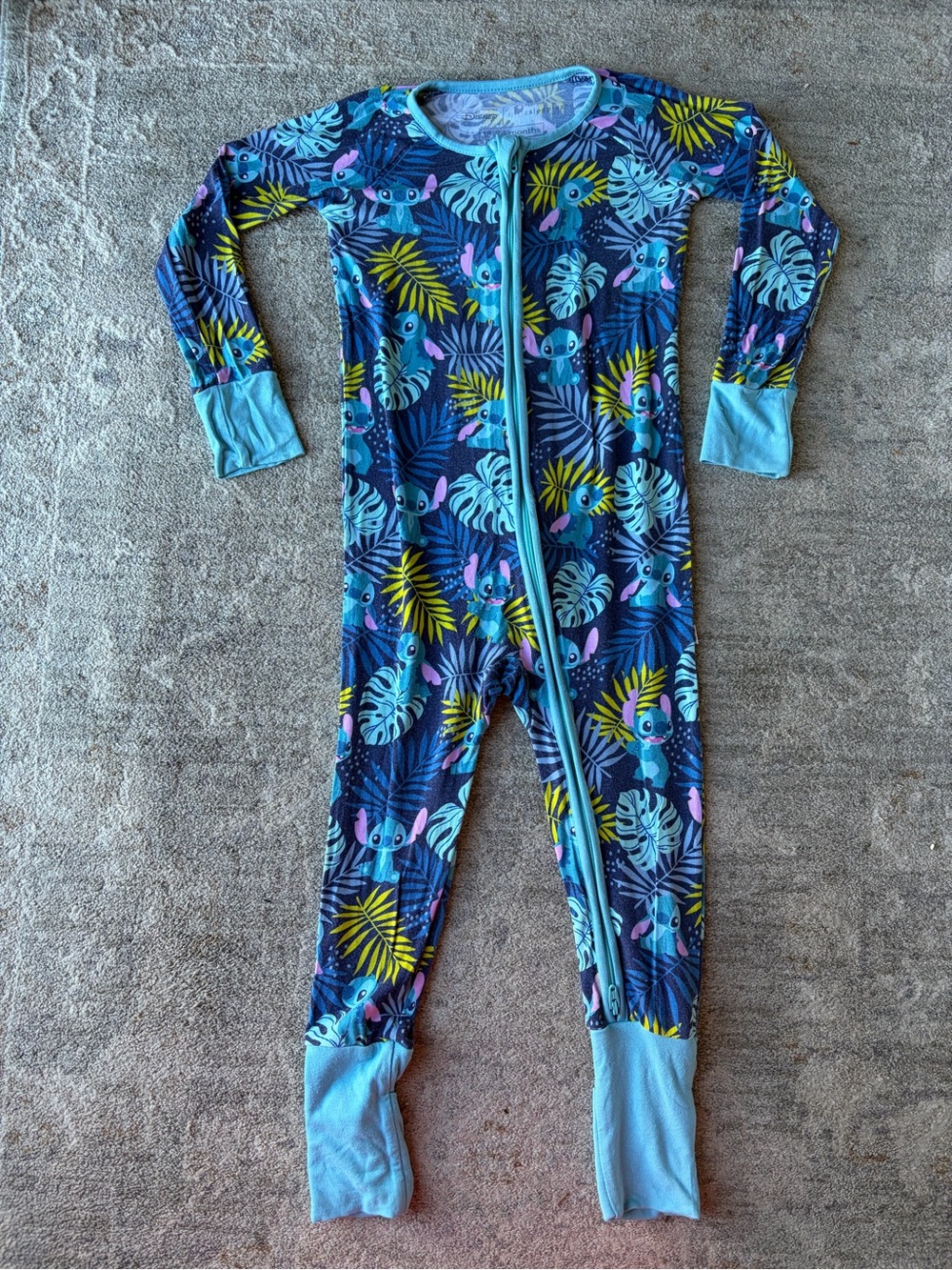 Little Sleepies Kids Aloha Stitch One-Piece Zippy Pajamas Bamboo Disney Sz 18-24
